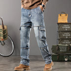 Autumn and winter new styles Men's Outdoor Wide Leg Workwear Multi-Pocket Jeans Straight fit plus size men's jeans  42 44 - Matrix Studios