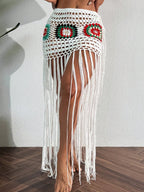 Crochet Tassel Bikini Cover Up Dress Beach Wear Women Tie Up Bather Bathing Suit Tassel Long Skirt Swimsuit Cover Up Beach Dress - Matrix Studios