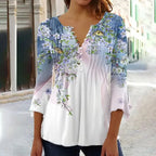 V-Neck Elegant Office Lady Blouses Tops Blusas 2024 Casual Trendy Summer Blouses Print Three Quarter Buttons Women Shirts S-3XL - Matrix-studios.com