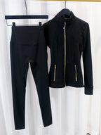 Gold zipper jacket and yoga pants set, sportswear, quick-dry and breathable, slimming and lightweight, tight-fitting - Matrix-studios.com