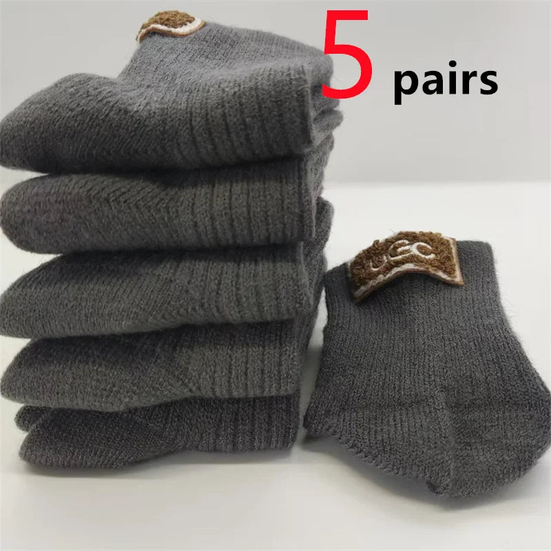 5/10 Pairs Socks Women Luxury Designer Cashmere Wool Sock Solid Warm Thick Pile Embroidered Logo Mid-Calf female Snow Boot Socks - Matrix Studios