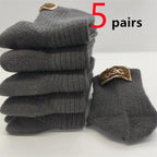 5/10 Pairs Socks Women Luxury Designer Cashmere Wool Sock Solid Warm Thick Pile Embroidered Logo Mid-Calf female Snow Boot Socks - Matrix Studios