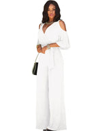 Spring Summer Solid Color Women Sexy Deep V Neck Short Sleeve Rompers Fashion Slim Fit Lace Up Elegant Female Wide Leg Jumpsuit - Matrix Studios