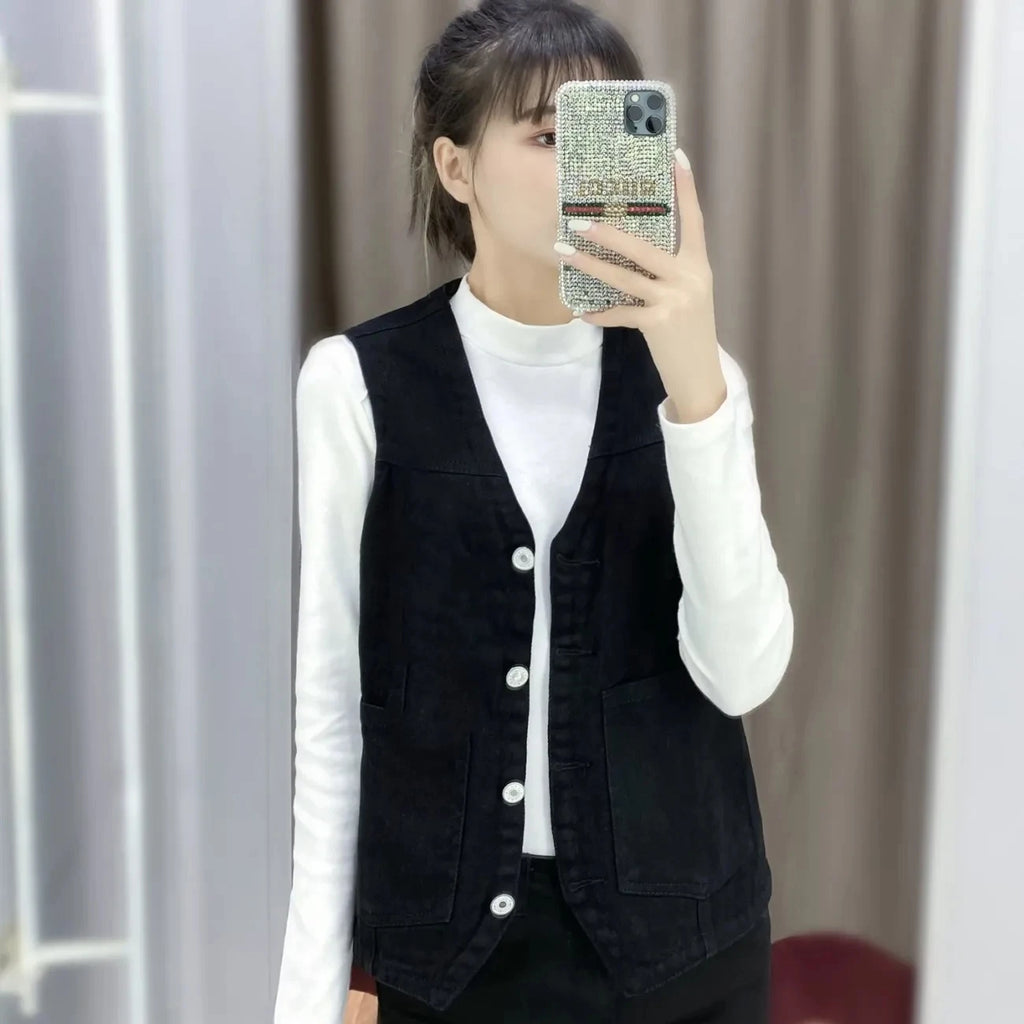 Women Vintage Denim Waistcoat Jacket 2026 Spring New Female Short Slim Sleeveless Coat Vest 6XL Single Breasted Solid Casual Top - Matrix Studios