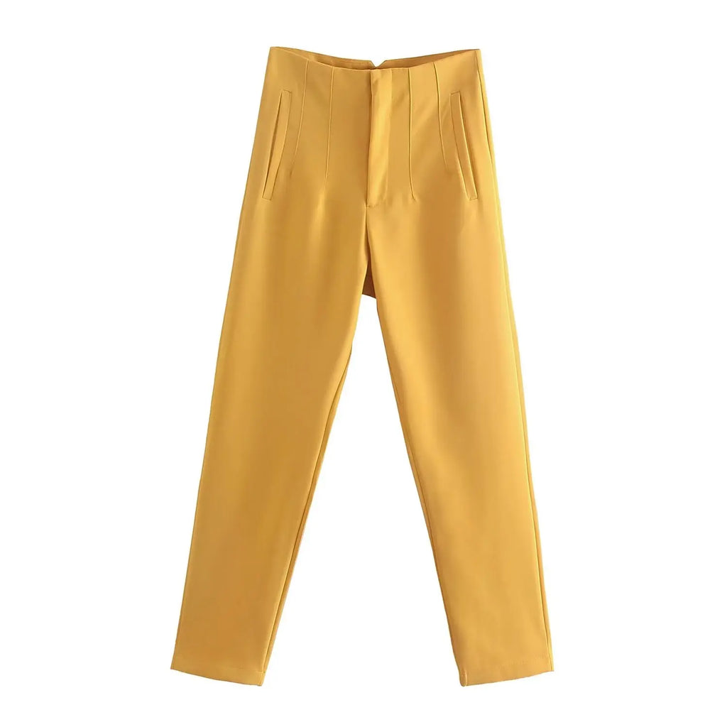 Willshela Women Fashion Straight Pants High Waist Front Zipper Trousers Vintage Full Length Female Chic Lady - Matrix-studios.com