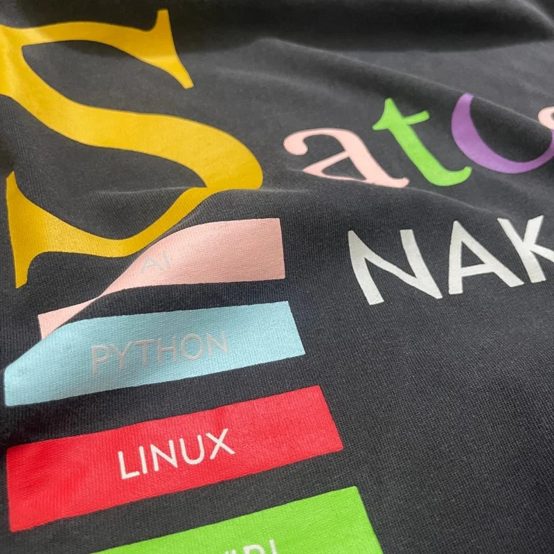 Color Code Bar Text Men T Shirt Satoshi Nakamoto Washed Black Oversized Double Print Tee - Matrix-studios.com