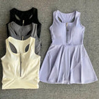 Tennis Skirt Casual Half Zipper Sports Fitness Dress Anti-Running High Waist Slim Golf Yoga Dress - Matrix-studios.com