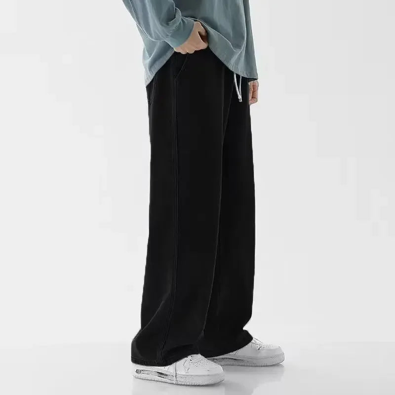 Spring Autumn Men Baggy Jeans Oversize Straight Loose Casual Denim Trousers Solid Color Streetwear Fashion Y2k Wide Leg Pants - Matrix Studios