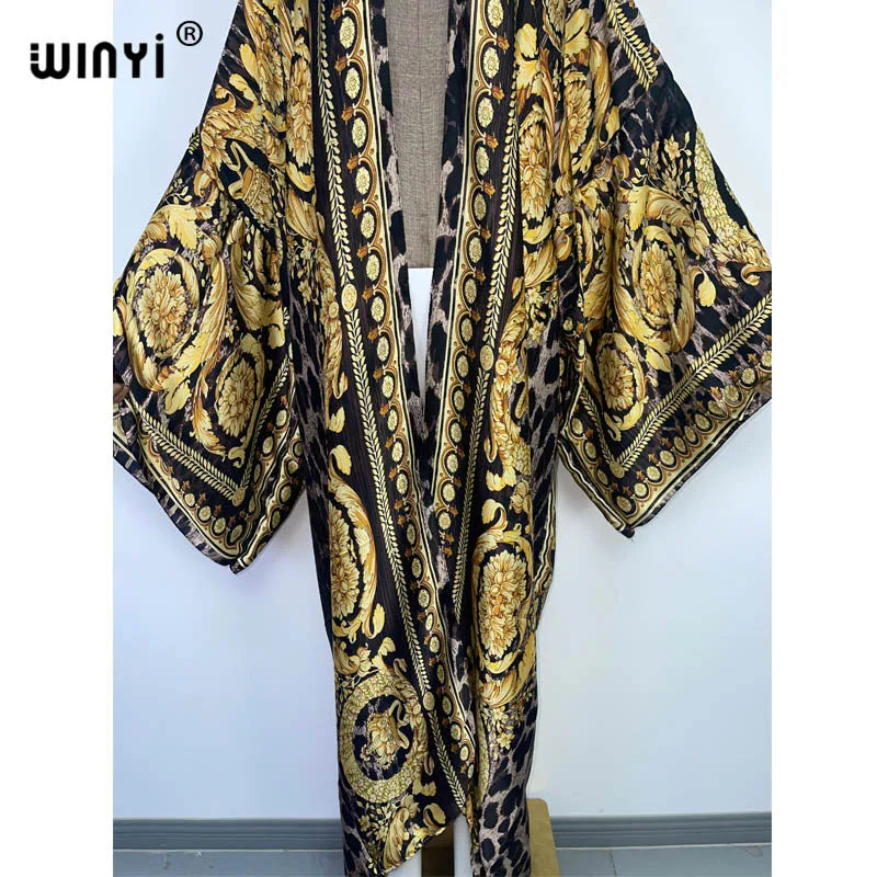WINYI 2022 africa Boho Printed Long Kimono Dress Bikini Wrap Cover-ups Women Summer Clothes Beach Wear Swim Suit Cover Up kaftan - Matrix Studios
