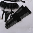 New Fashion Mesh See Through Halter Neck Lingerie Set Women Sexy Perspective Three-point Style with Stockings Shaping Split Set - Matrix-studios.com