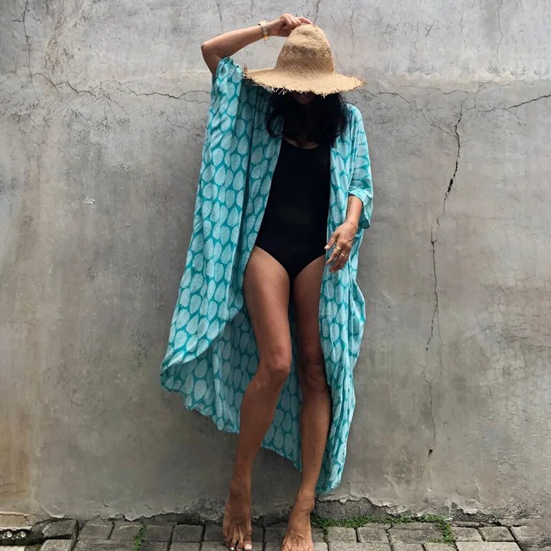 Beach Dress Tunic Cover up Embroidery Kaftan Saida de Praia Women Bikini Cover-up Pareo Sarong Beachwear - Matrix Studios