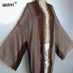 WINYI Retro Kimono Maxi Cardigan Beach Wear Covers Elegant Party Dress Abaya Dubai Luxury Muslim Woman Fashion Open Front Kaftan - Matrix Studios