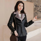 2022 New Winter PU Leather Jacket Women Short Blazers Coat Fleece Double-faced Fur Leather Outerwear Lady Slim Suit Tops Jackets - Matrix Studios