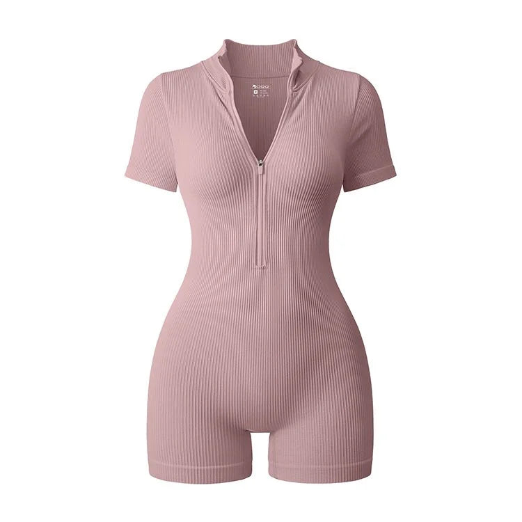 2025 Yoga Jumpsuit Summer Short Sleeve Zipper Sports Wear Gym Fitness Sports Bodysuits Women Fashion Running Yoga Fitness Suit - Matrix Studios