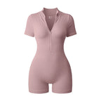 2025 Yoga Jumpsuit Summer Short Sleeve Zipper Sports Wear Gym Fitness Sports Bodysuits Women Fashion Running Yoga Fitness Suit - Matrix Studios