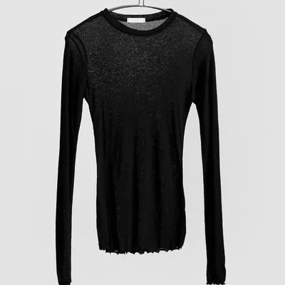 High Quality Plain T Shirt Women Cotton Elastic Basic T-shirts Female Casual Tops Long Sleeve Sexy Thin T-shirt see through - Matrix-studios.com
