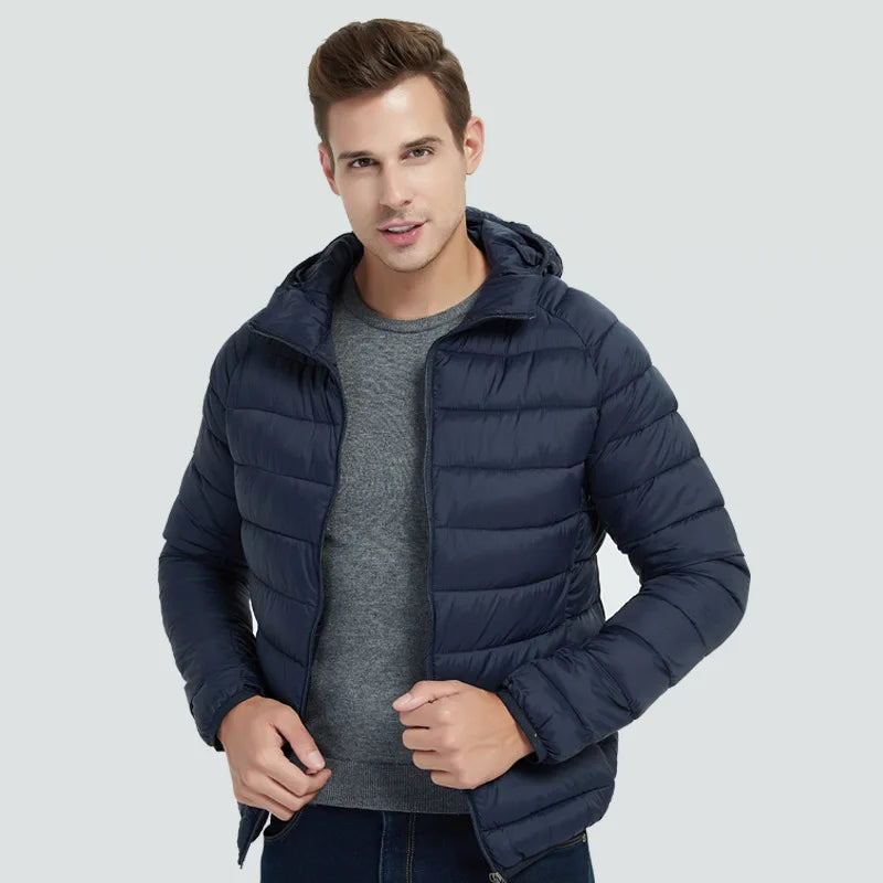 Men Hiking Down Cotton Jacket Hooded Lightweight Parkas Zip Pocket Fashion Outerwear Casual Padded Jacket and Coat Men Winter - Matrix Studios