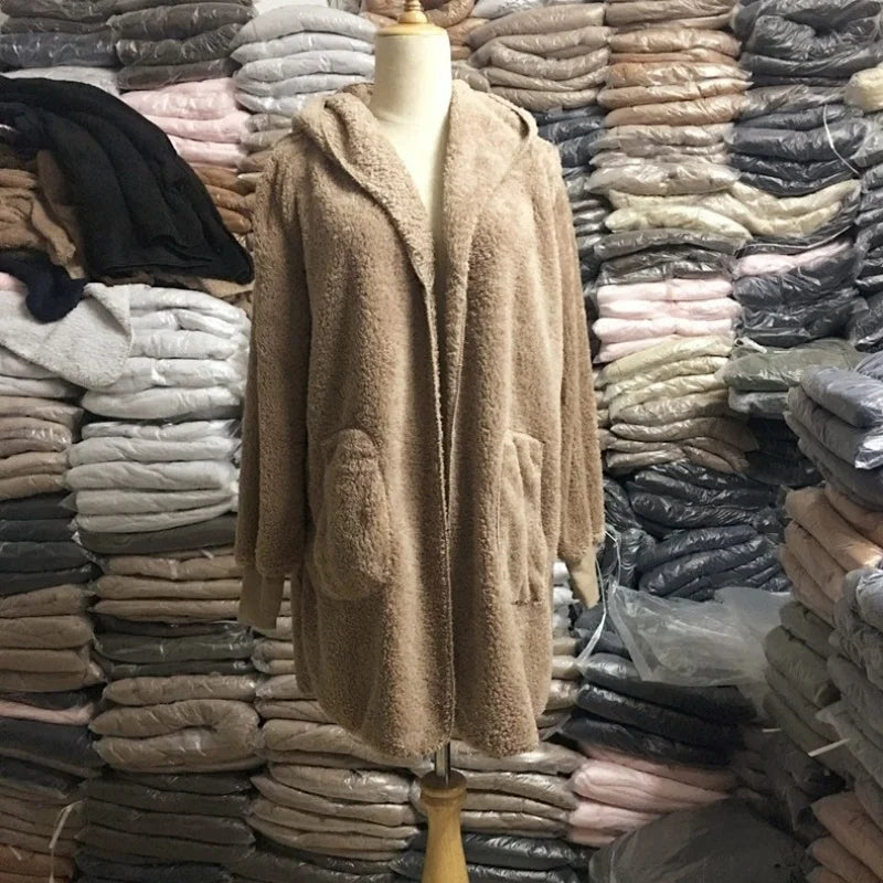 12 Colors Fleece Sweatshirt Long Cardigans Autumn Winter Female Long Sleeve Double Side Wear Flurry Loose Hoodie Coats Outwear - Matrix Studios