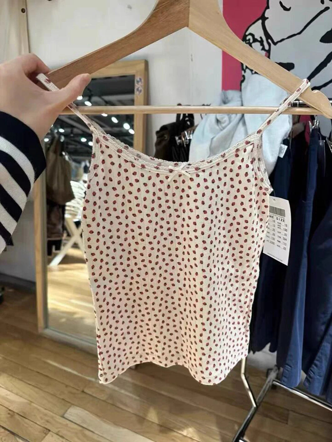 Strawberry Vest Shorts 2 Pieces Set Woman Eyelet Bow Slim Tank Top with Elastic Waist Patchwork Straight Short Pant Sweet Sets - Matrix-studios.com
