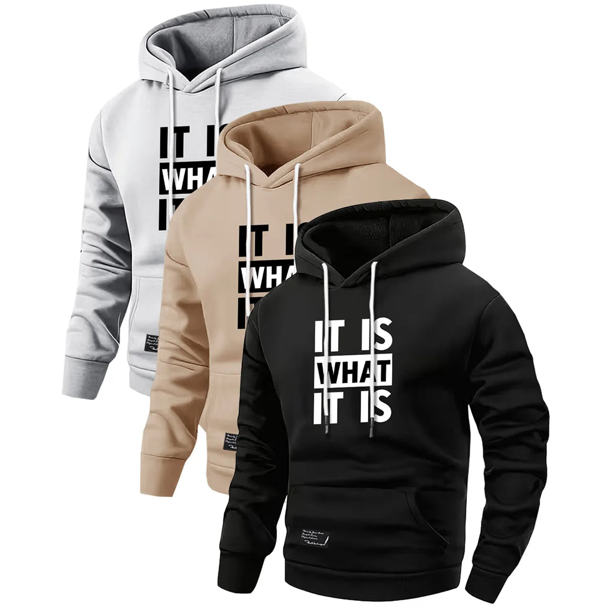 3-Piece Men's Hooded Sweatshirt, Loose Fitting Autumn and Winter Letter Printed Pullover with Outerwear, Casual and Sporty Minimalist Top, Suitable for Activities Such as Home, Outdoor Sports, Hiking, Travel, Vacation, Etc - Matrix Studios