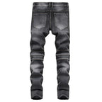 Men's New Casual Motorcycle Jeans Hip Hop Street Riding Stretch Slim Fit Straight Pants Patchwork Fashion Denim Trousers Male - Matrix Studios
