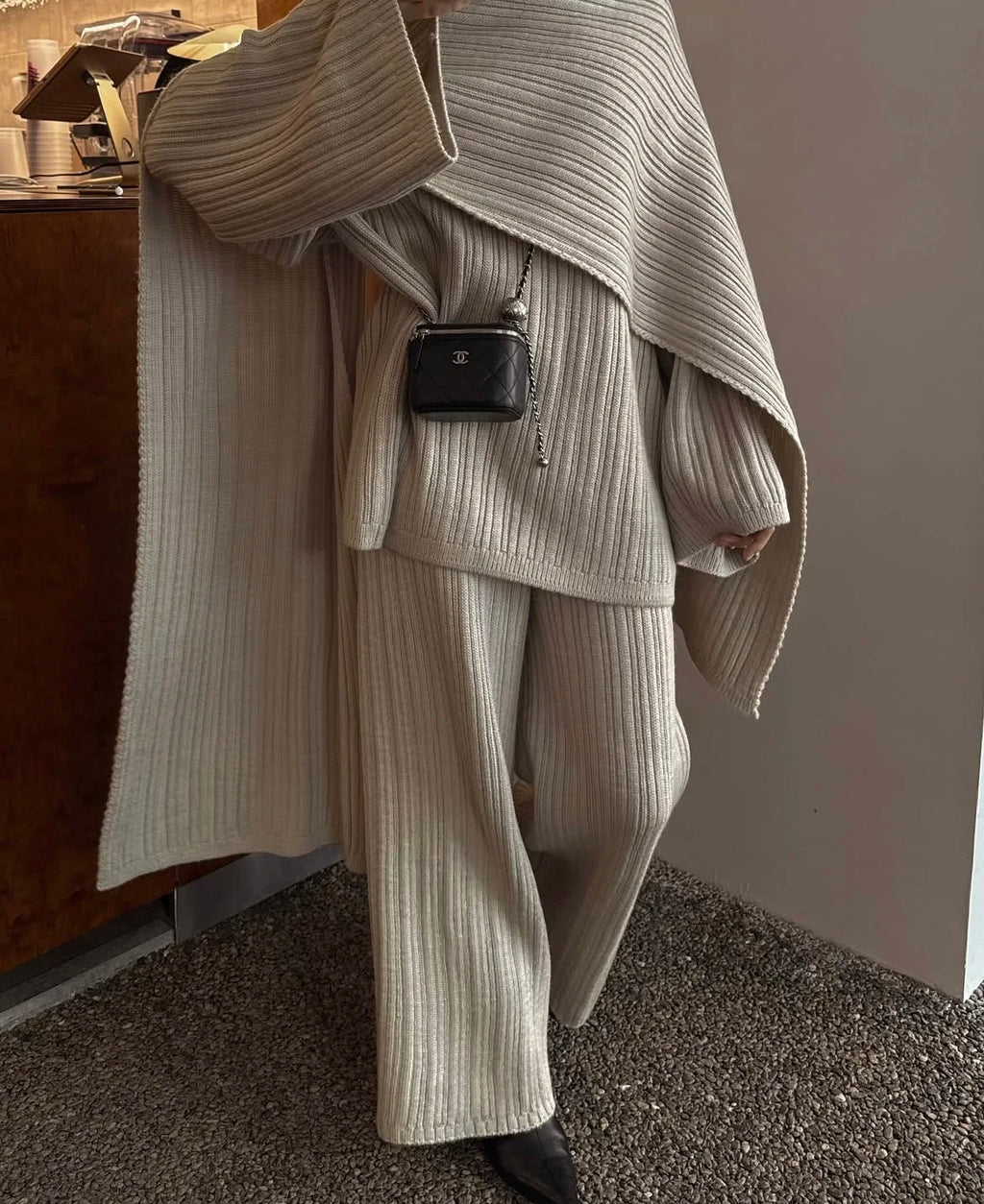 Hirsionsan Soft Elegant Vintage Women Suits 3 Pieces Female Sets O Neck Sweater & Wild Leg Pants with Scarf Knitted TrackSuit - Matrix-studios.com