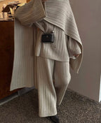 Hirsionsan Soft Elegant Vintage Women Suits 3 Pieces Female Sets O Neck Sweater & Wild Leg Pants with Scarf Knitted TrackSuit - Matrix-studios.com