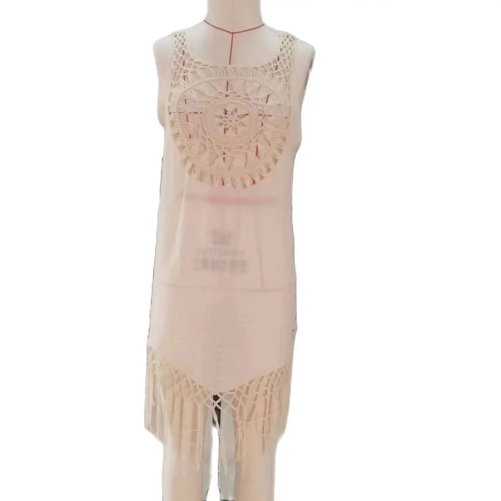 CROCHET BIKINI-Women's Beach Dress, Swimsuit Cover-Ups, Beachwear, Beige Dresses Suit, Swim Cape for Women, Summer - Matrix Studios