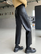 Seoulish Autumn Winter PU Faux Leather Women's Wide Leg Pants High Waist Female Casual Loose Ankle Length Trousers 2023 New