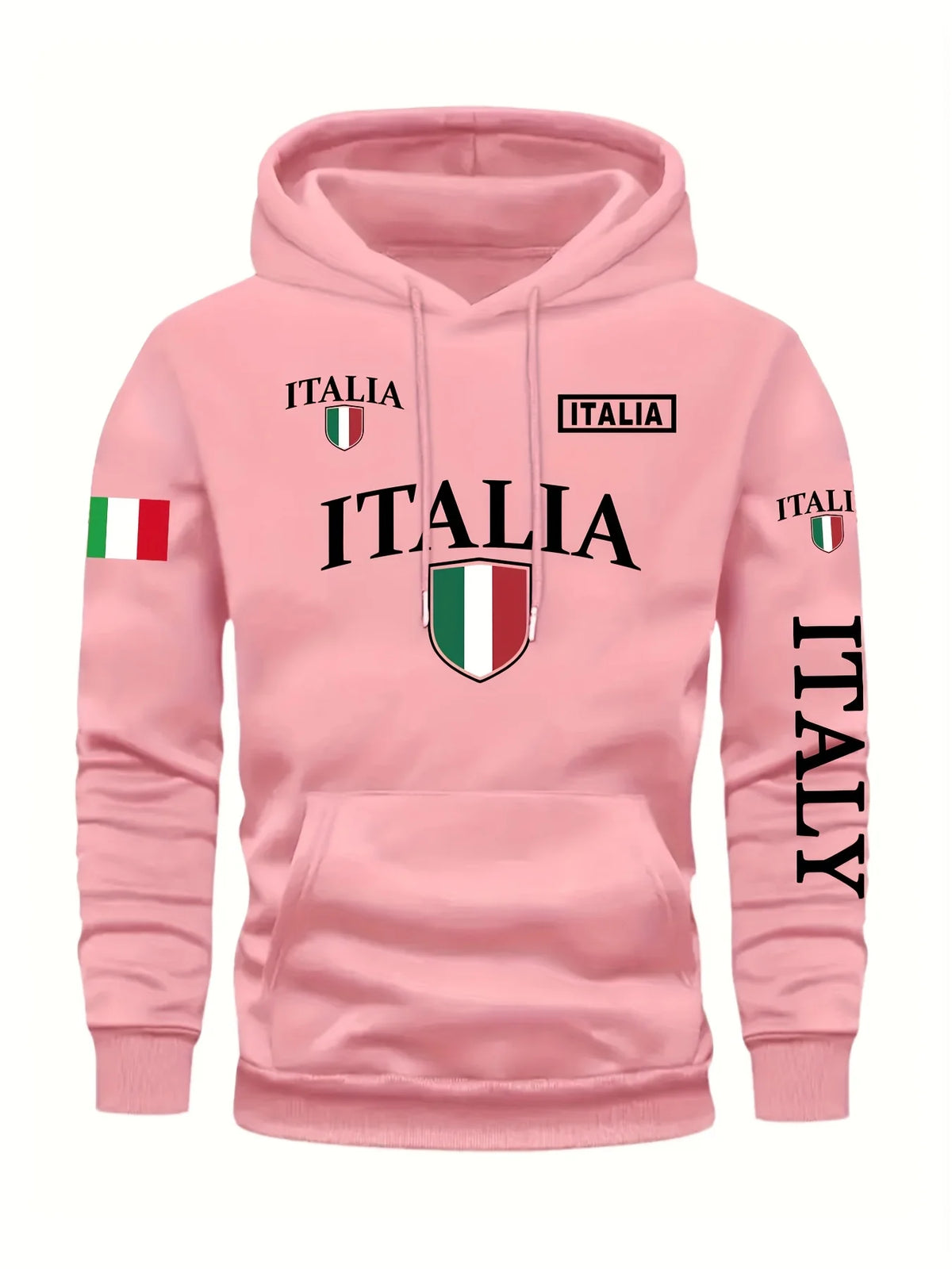 Men's Italy Flag Shield Bold ITALY Letter Print Hoodie Grey Casual Pullover Front Pocket Ribbed Cuffs Comfort Fit Urban Fashion - Matrix Studios