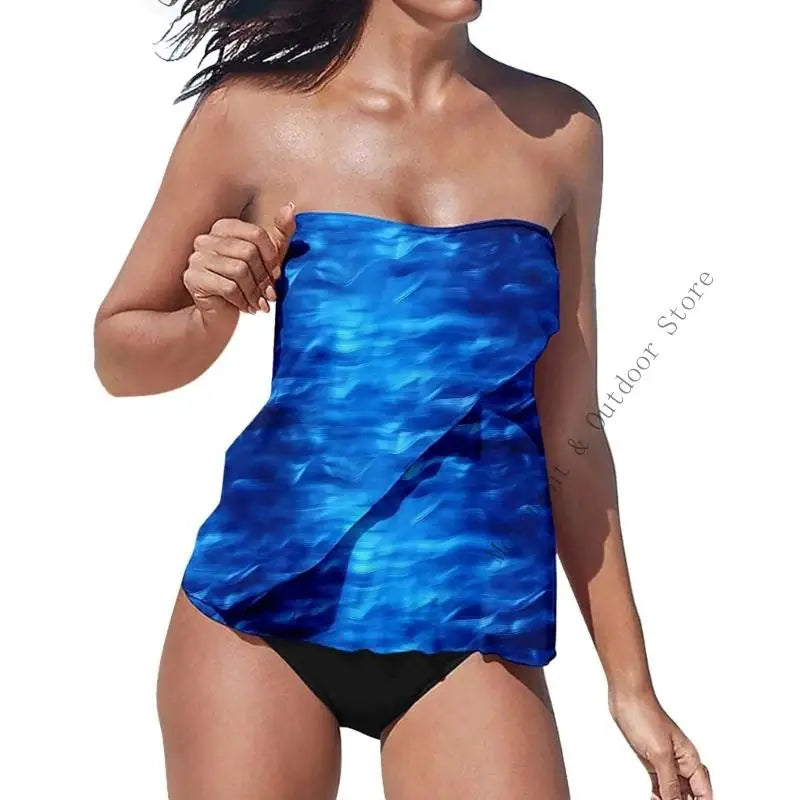 Strapless Tankini Swimsuits for Women 2 Piece Bathing Suits Bandeau Blouson Swim Top with Bottom - Matrix-studios.com