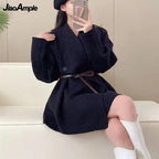 2025 Autumn/Winter New Korean Elegant In Matching Set Women's Fashion Knitted Cardigan Coat+Loose Skirt Pants Two Piece Suit - Matrix-studios.com