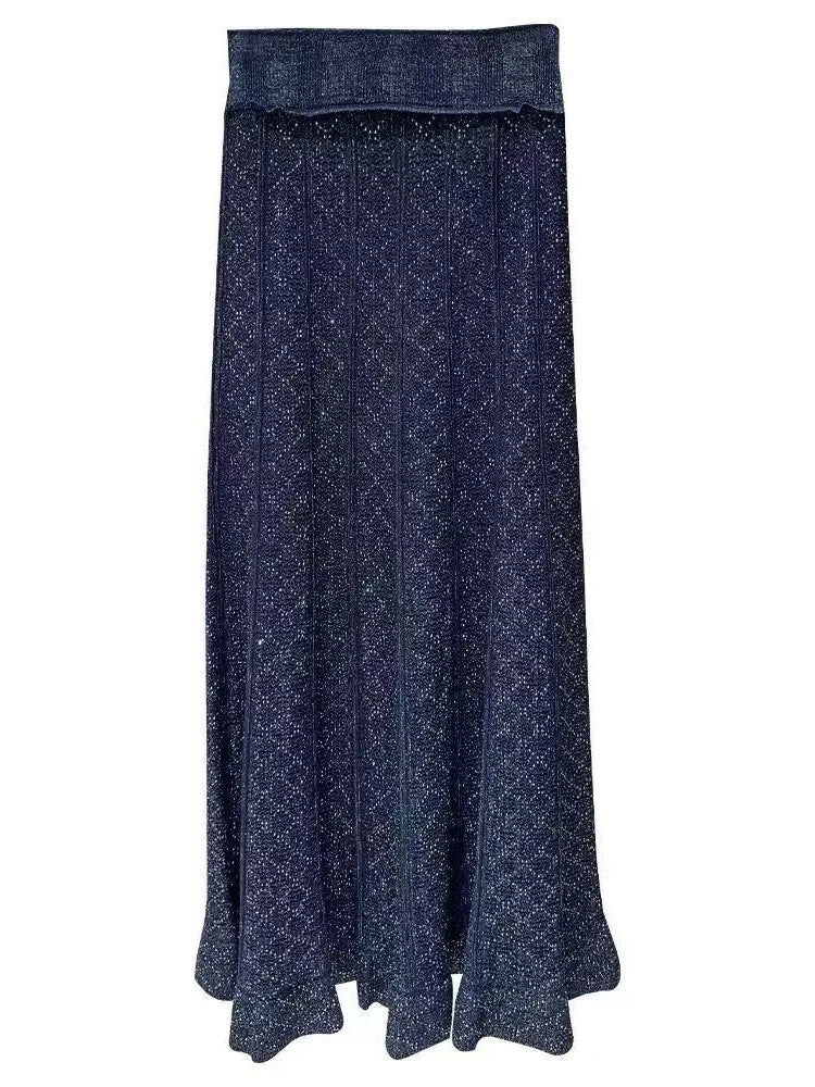 2026 Spring New Fashion Hollow-out Cardigan Women Elegant Temperament O-neck Sleeveless Knit Tops or Mid- length Skirt Ladies - Matrix Studios