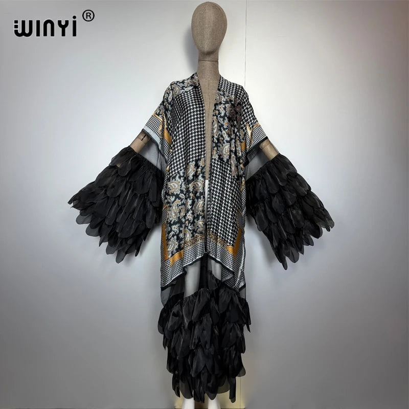 WINYI Catwalk Sexy Kimono Women Print Coat Long Sleeve Cardigan Abaya Dubai Luxury Beachwear Cover Up Boho Dress Holiday Caftan - Matrix Studios