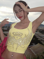 Dulzura Women Fashion Y2K Streetwear Party Club Pink Crop Tank Tops Camis 2024 Autumn Clothes Wholesale Items For Business T3211 - Matrix-studios.com