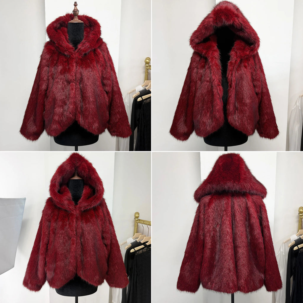 Tuularose Women Fur Coat Women 2025 Plush Red Bomber Jacket Solid Crop Long Sleeve Jacket Warm Winter Coats Female Casual Coats - Matrix Studios