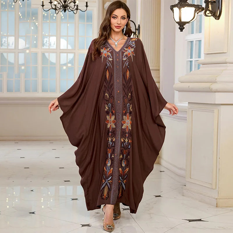 Women Embroidered Long Caftans Plus Size Kaftan Dresses Beach Bathing Suit Cover Up Moomoo Dress Moroccan Robe - Matrix Studios