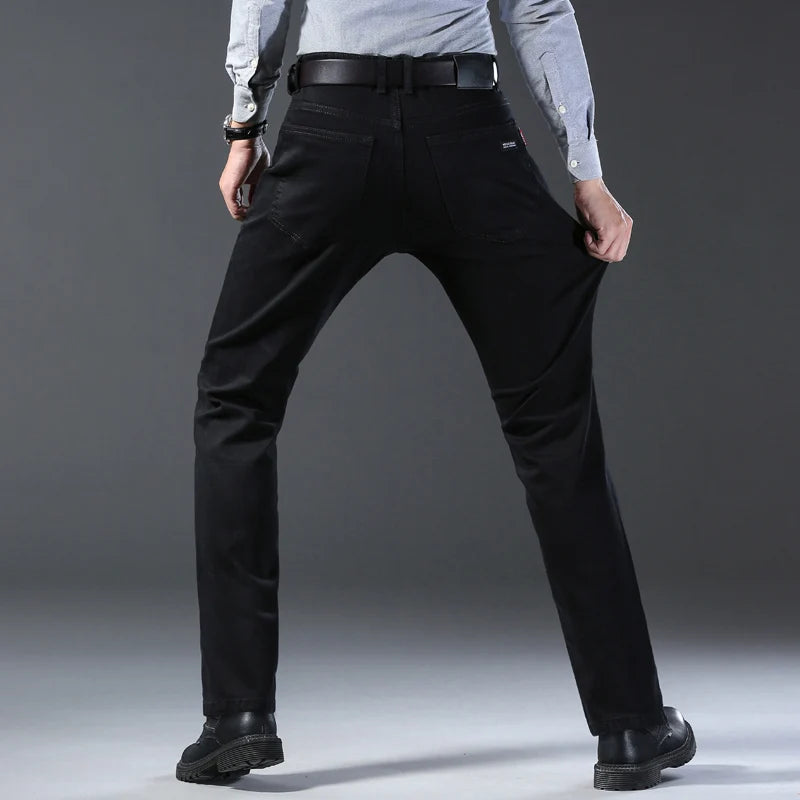 Men's New Korean Version Is Soft And Comfortable Stretch Regular Fit Jeans Fashion Casual Cotton Business Black  Denim Pants - Matrix Studios