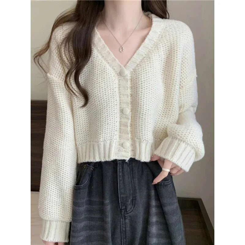 Women sweater cardigans V-neck button up casual knit sweet cardigan coat for woman 2024 Autumn Winter - Matrix Studios