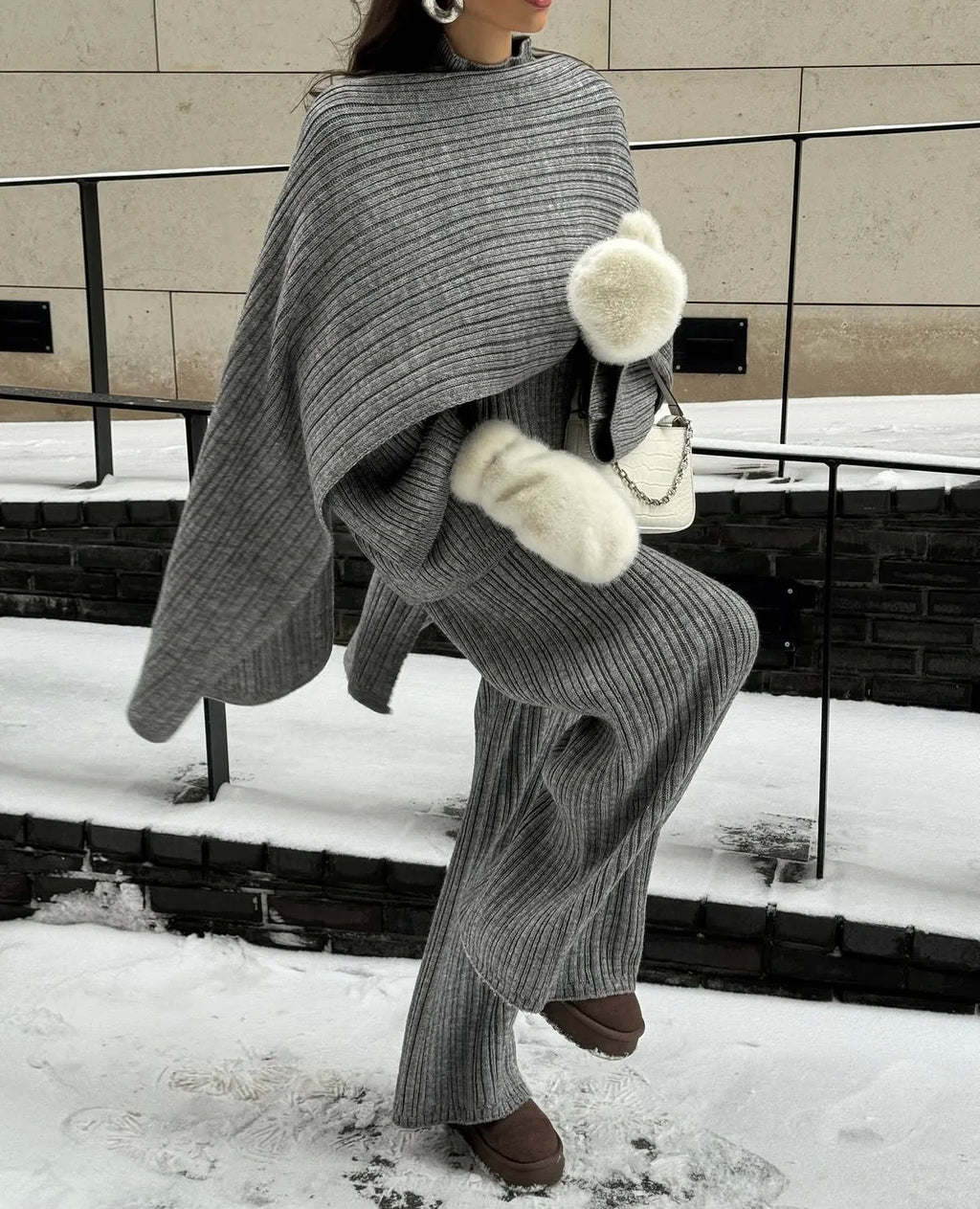Hirsionsan Soft Elegant Vintage Women Suits 3 Pieces Female Sets O Neck Sweater & Wild Leg Pants with Scarf Knitted TrackSuit - Matrix-studios.com