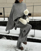 Hirsionsan Soft Elegant Vintage Women Suits 3 Pieces Female Sets O Neck Sweater & Wild Leg Pants with Scarf Knitted TrackSuit - Matrix-studios.com