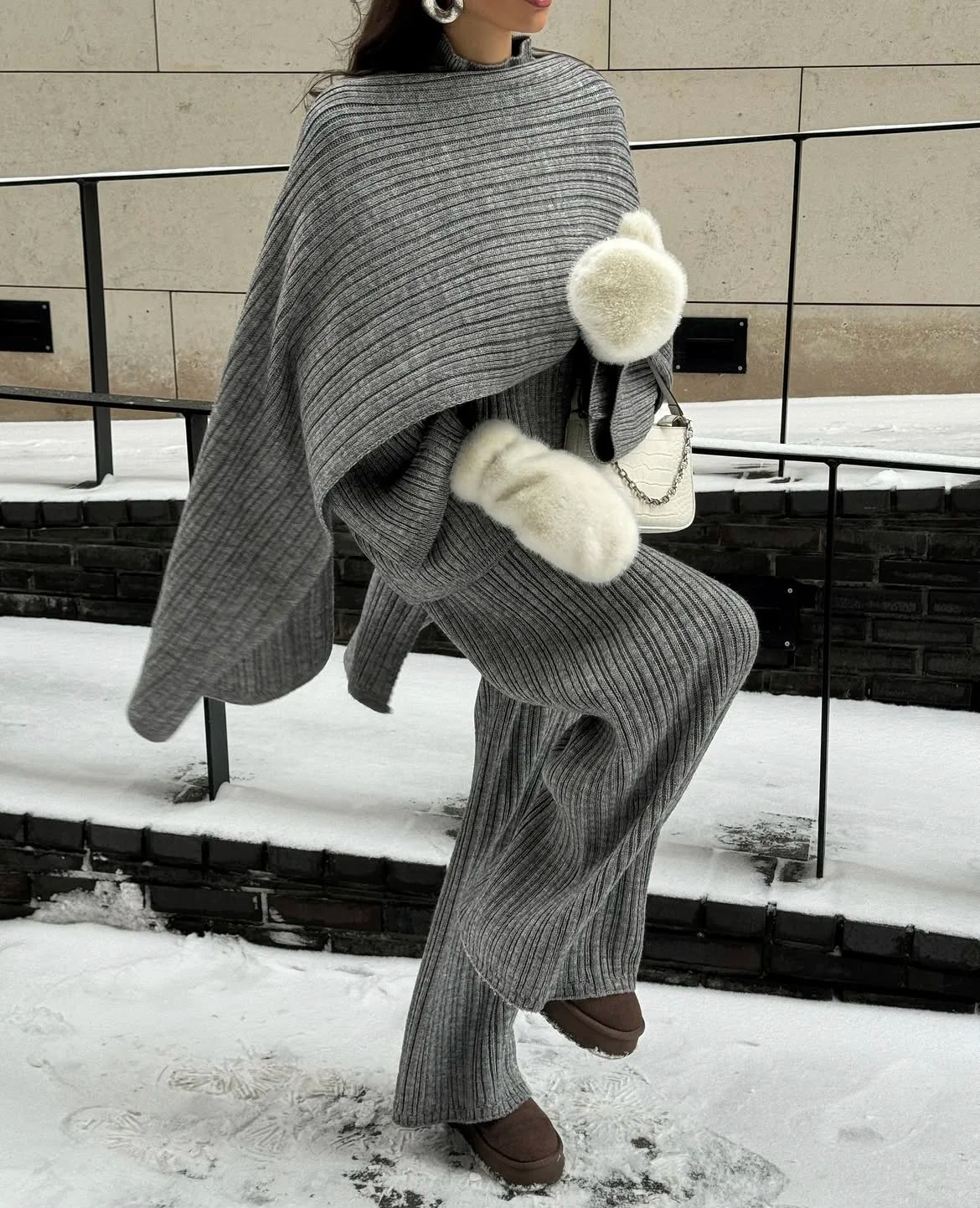 Hirsionsan Soft Elegant Vintage Women Suits 3 Pieces Female Sets O Neck Sweater & Wild Leg Pants with Scarf Knitted TrackSuit - Matrix-studios.com