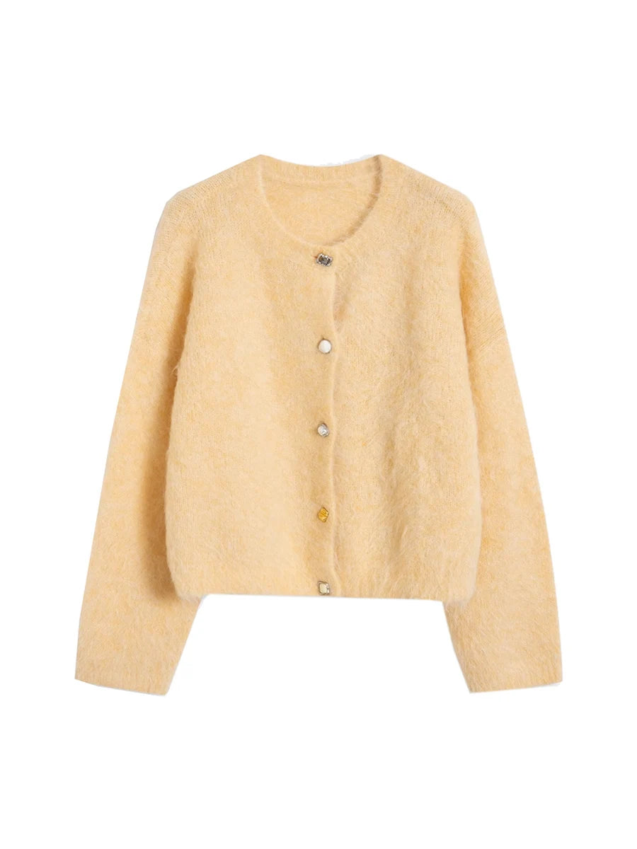 SuyaDream, Women Cardigans, 78%Alpaca, O Neck, Single breasted Solid Sweaters, 2025 Fall Winter Warm Jackets, White, Grey, Pink - Matrix Studios