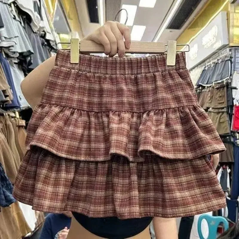 Japanese Y2k Cute Ruffled Plaid Skirt Punk Rock Subculture Cake Skirts Japanese Preppy Style Casual New 2026 Women Skirts - Matrix-studios.com