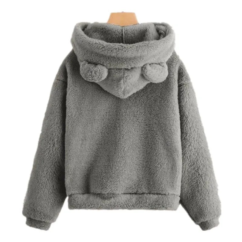 Autumn Winter Women's Hoodies Winter Women Long Sleeve Rabbit Ear Hood Sweatshirt Cute Plush Warm Casual Hoodie Tops - Matrix Studios
