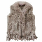 Harppihop womens natural real rabbit fur vest with raccoon fur collar waistcoat/jackets rex rabbit knitted winte - Matrix Studios
