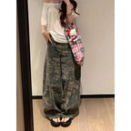 Womens Military Green Jeans High Waist Vintage Straight Baggy Hip Hop American Fashion Wide Leg Denim Trouser Y2K Denim Pants - Matrix-studios.com