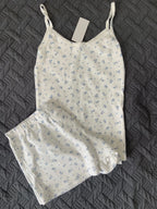 Strawberry Vest Shorts 2 Pieces Set Woman Eyelet Bow Slim Tank Top with Elastic Waist Patchwork Straight Short Pant Sweet Sets - Matrix-studios.com