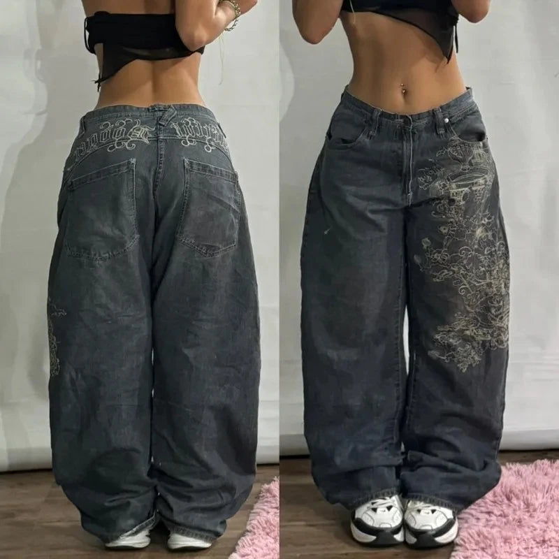 2025 Fashion New Oversized Pattern Printing Baggy Jeans Men Y2K Street Vintage Rock Casual Straight High Waist Wide Leg Trousers - Matrix Studios