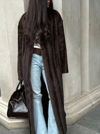 Brown Long Faux Fur Coat Women Fashion Full Sleeve Fluffy Loose Lace Up Overcoat 2025 Winter Lady Daily High Street Outwear - Matrix Studios